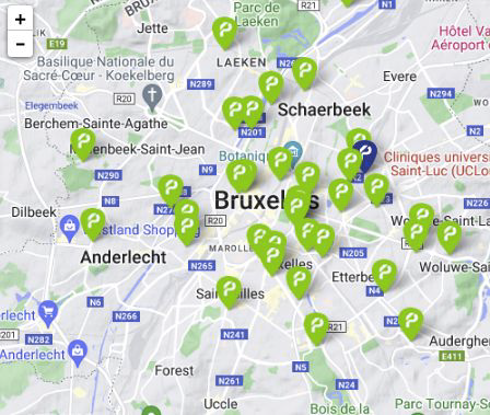 Map of locations of BePark hubs