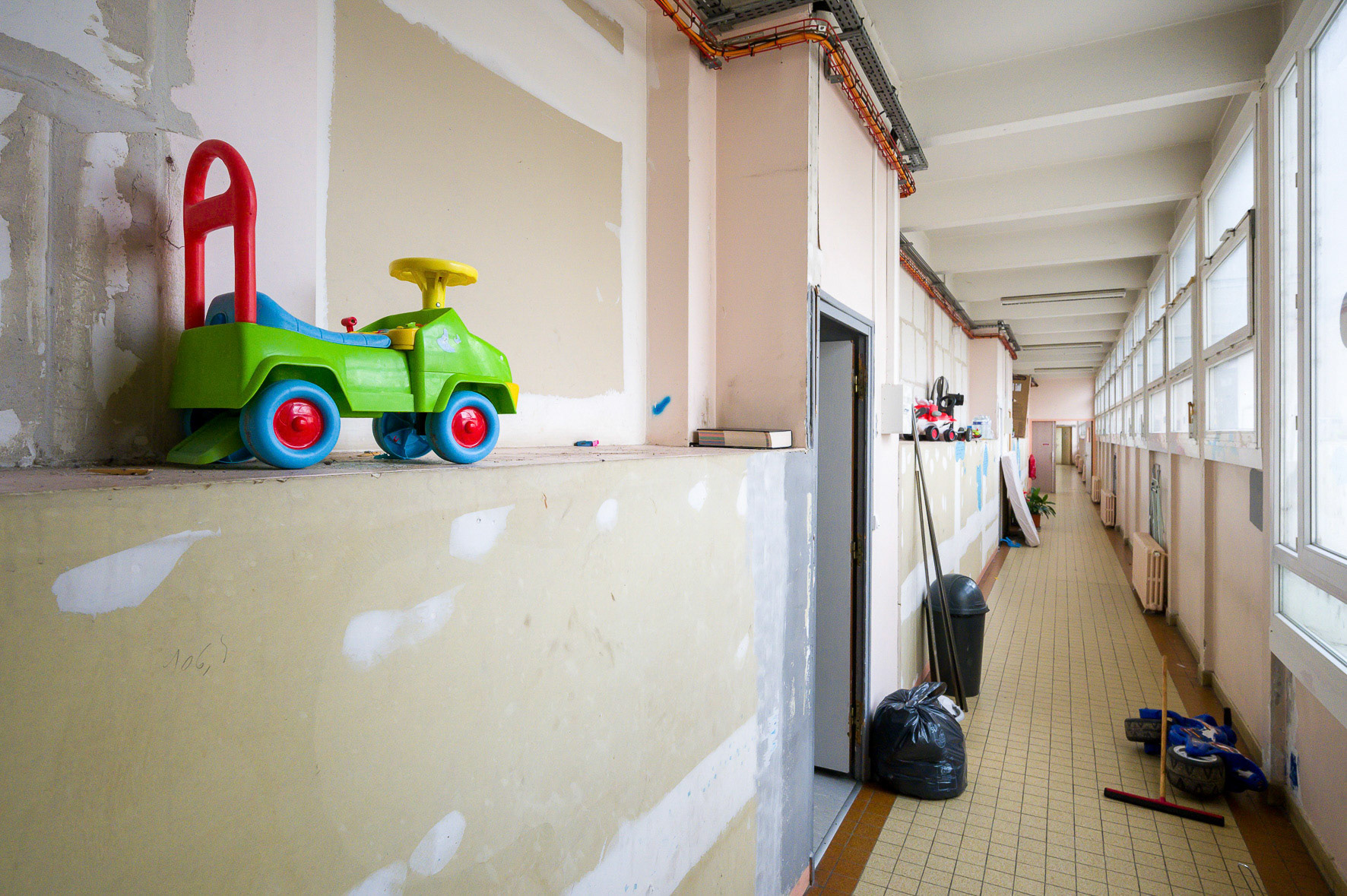 Photo of children's toys during move from vacant building to modular housing