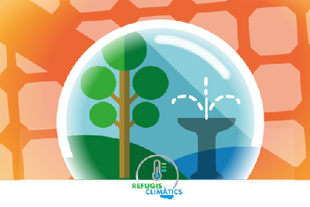 Logo of the project showing a graphic synthesis a school yard with green and blue interventions