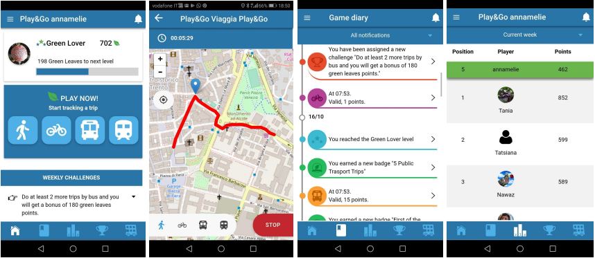 Figure 1 -Home page and main functionalities of the Ferrara Play &Go App [old version]. Source: Bucchiarone, Bassanelli, Marconi, 2022