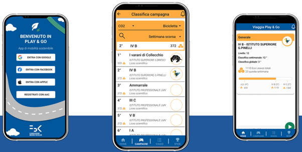Figure 5 - Web application Homepage and Trip tracking view of the Ferrara High School challenge. Source: https://playngo.it/portfolio-articoli/playgo-high-school-challenge/ 