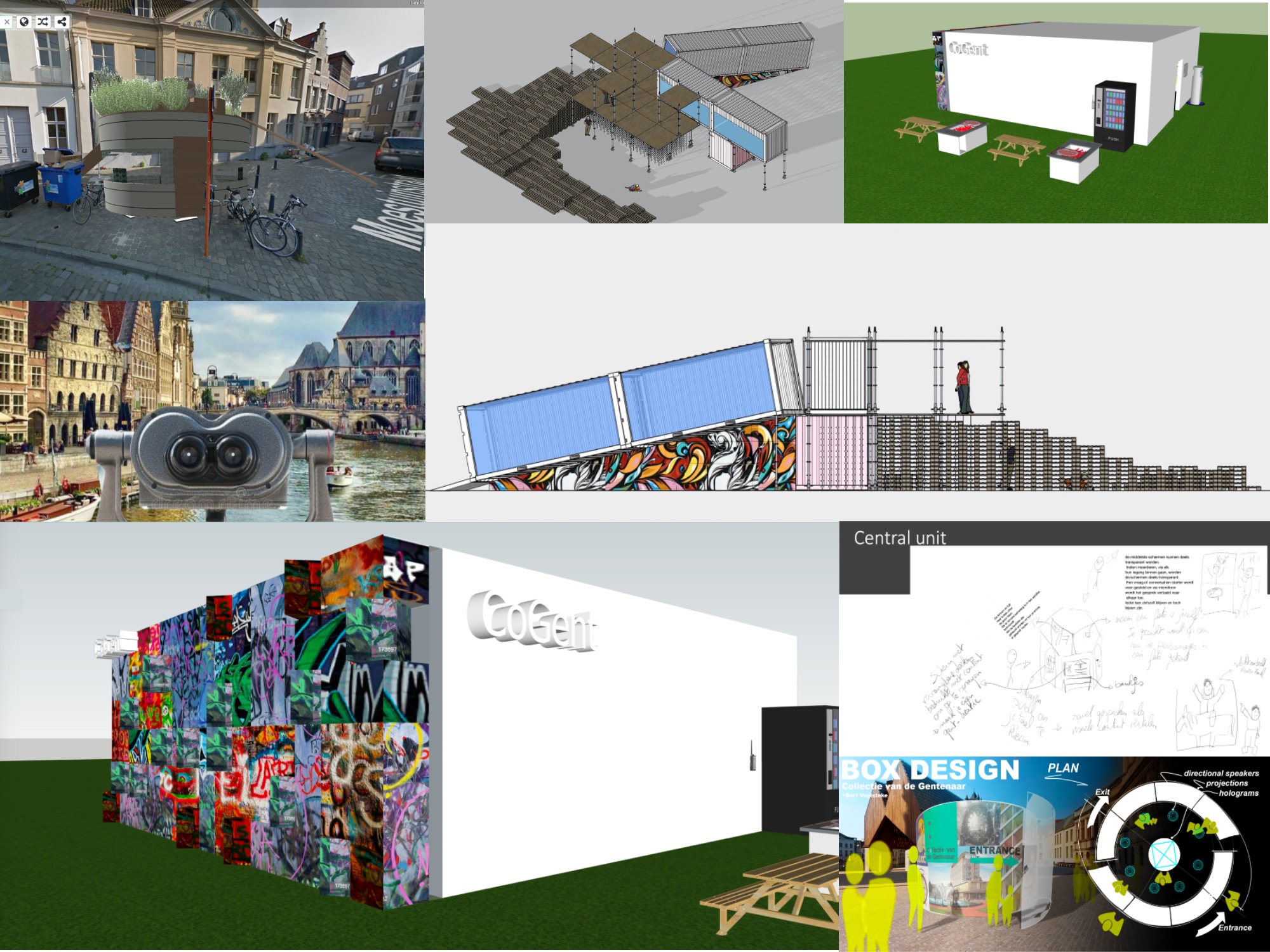 Different projects submitted for the mobile CoGent box through a 5-days design competition involving students and professionals in February 2021 (photo credit CoGhent project) 