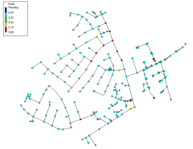 Figure 1: Example of sewer network with different manholes under flood condition during a storm event at a South London sub-catchment (own data)