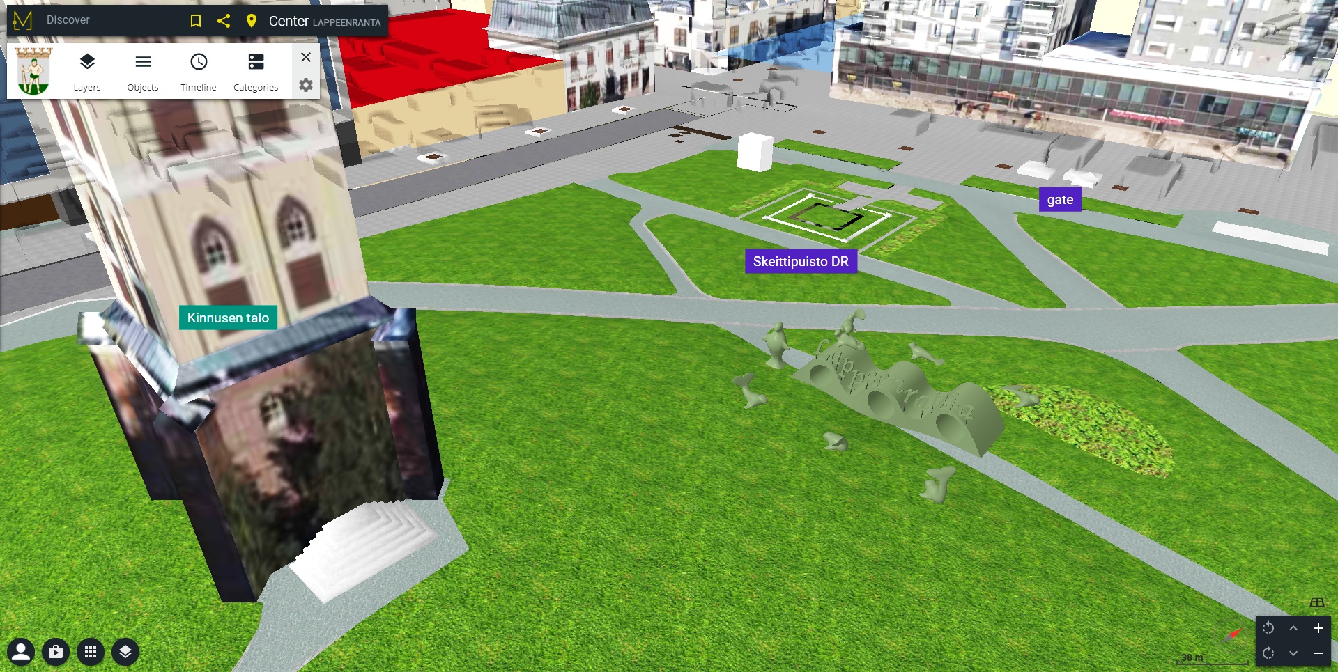 The screen from software - the model presents an idea of Lappeenranta in 2050 with using AR technology (chosen detail)
