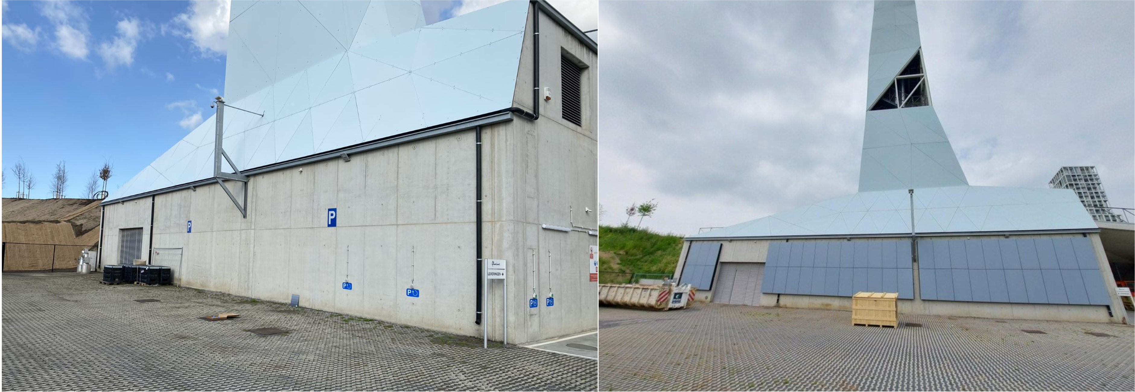 BIPVs on the heatplant, before and after © Ecopower