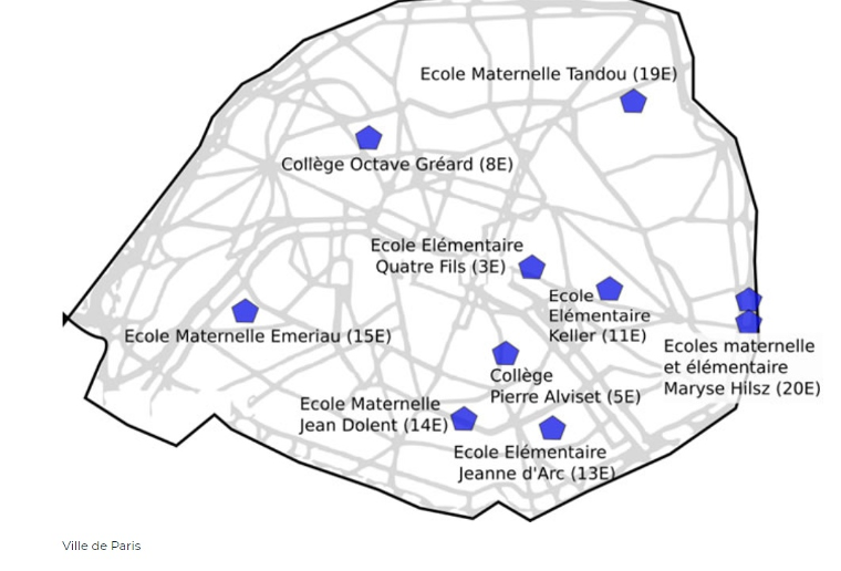The ten original Paris Oasis schoolyards (copyright city of Paris)