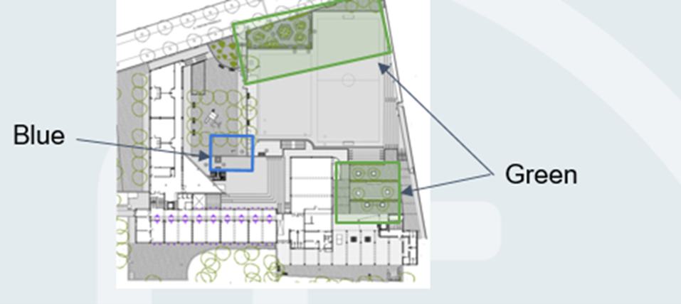 Figure 5. (a) Plan of interventions for the Font d’en Fargas school (source: Borràs et al., unpublished data).