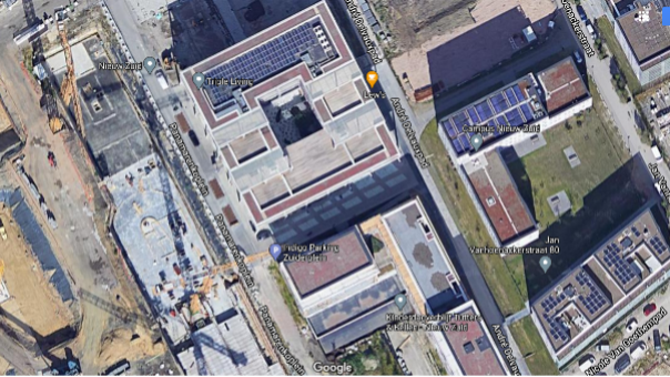 On-going constructions in Circular South: PVs already installed on two building, potential for other PVS (source: Google Maps)
