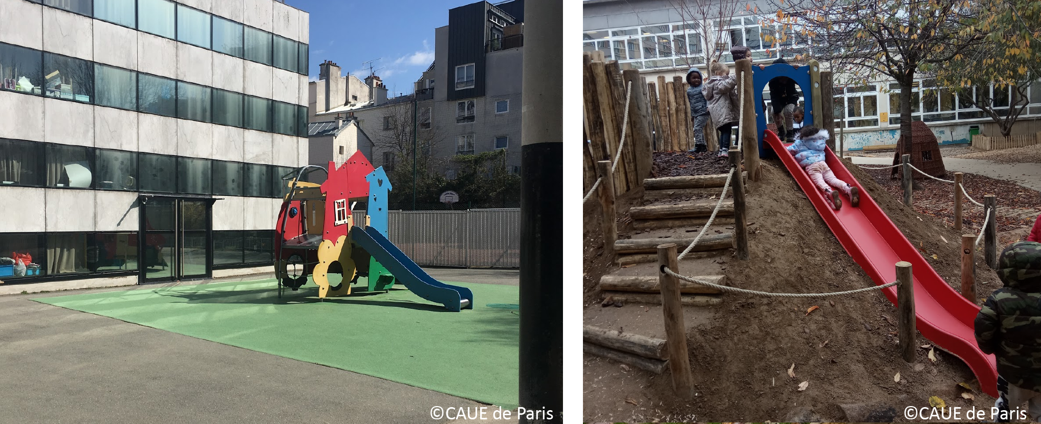 Schoolyard playgrounds before and after the transformation