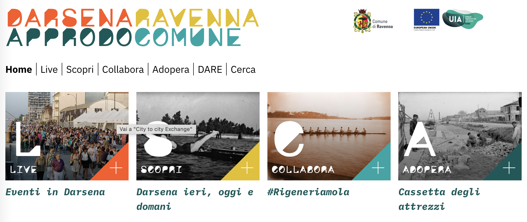 The landing page of Approdo Comune