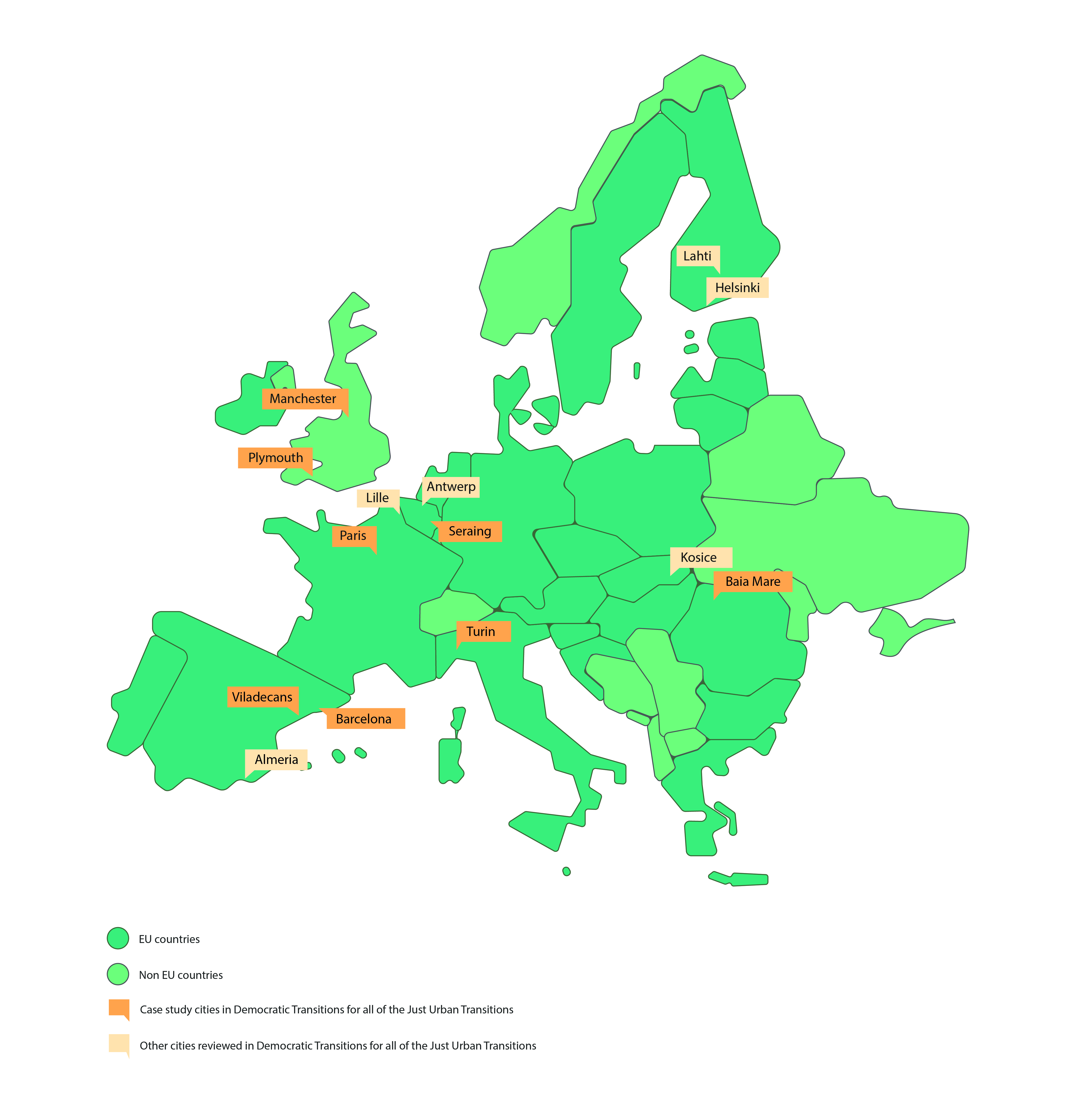 Figure 1: The geographical coverage of UIA projects studied for Democratic Transitions for All