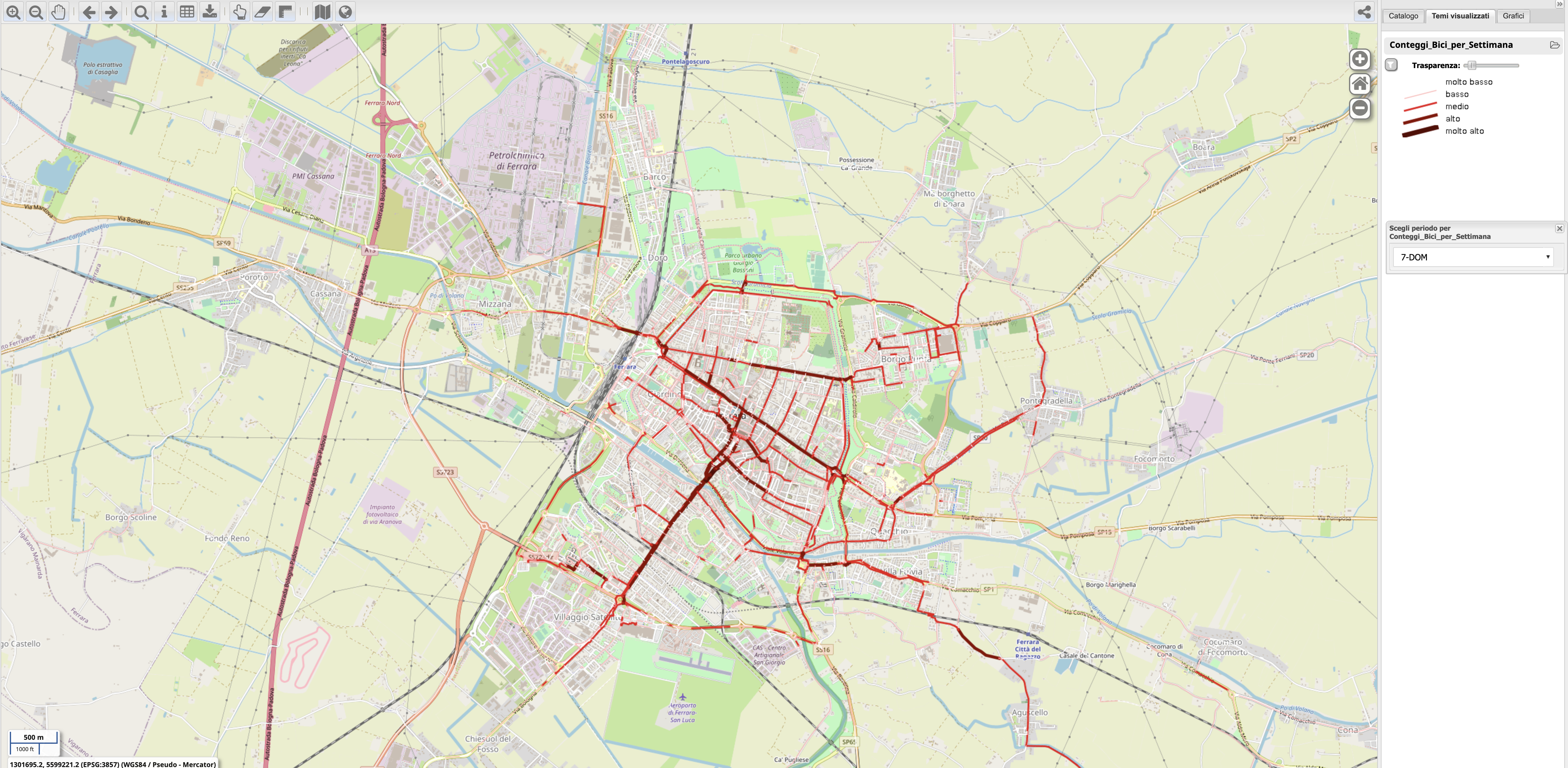 Figure 9 – Average road usage by cyclists on a Sunday. Source: Author's elaboration from MUA's GIS