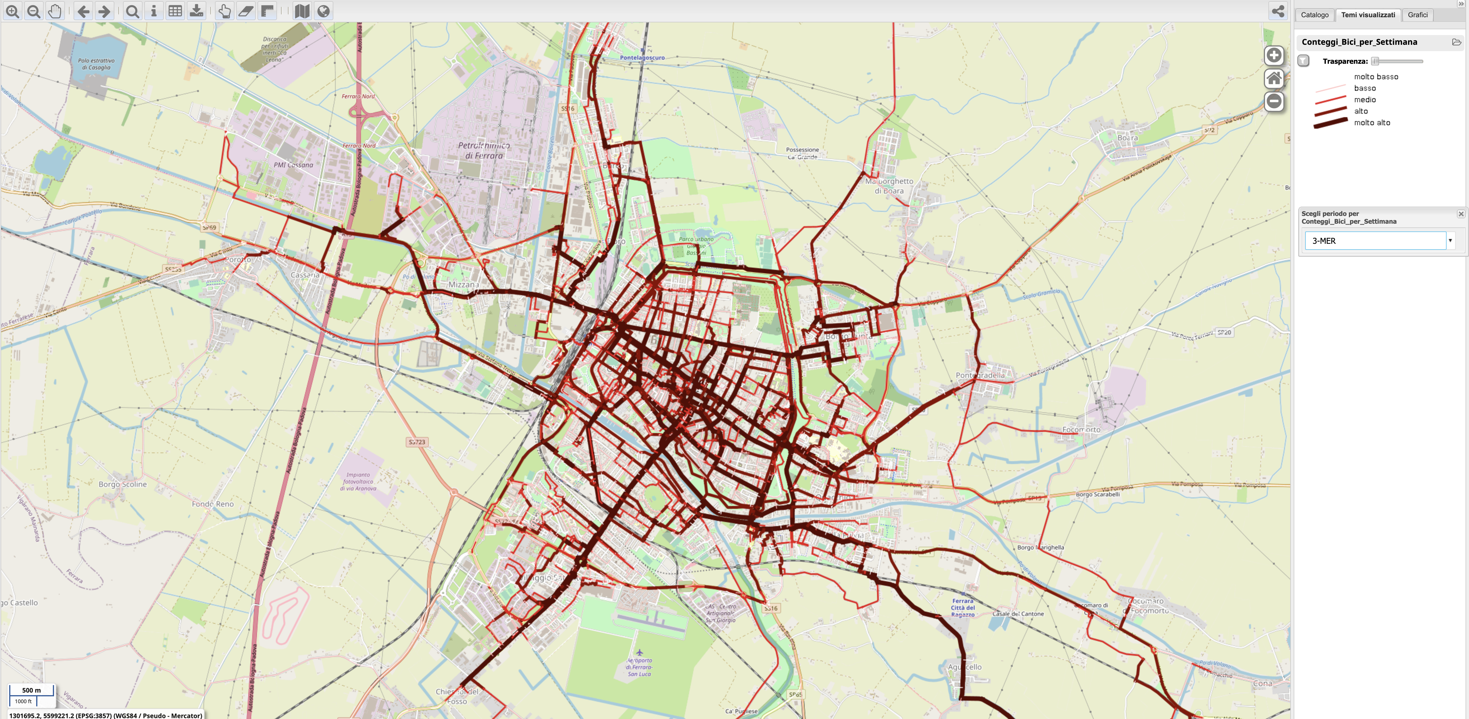 Figure 8 – Average road usage by cyclists on a Wednesday. Source: Author's elaboration from MUA's GIS
