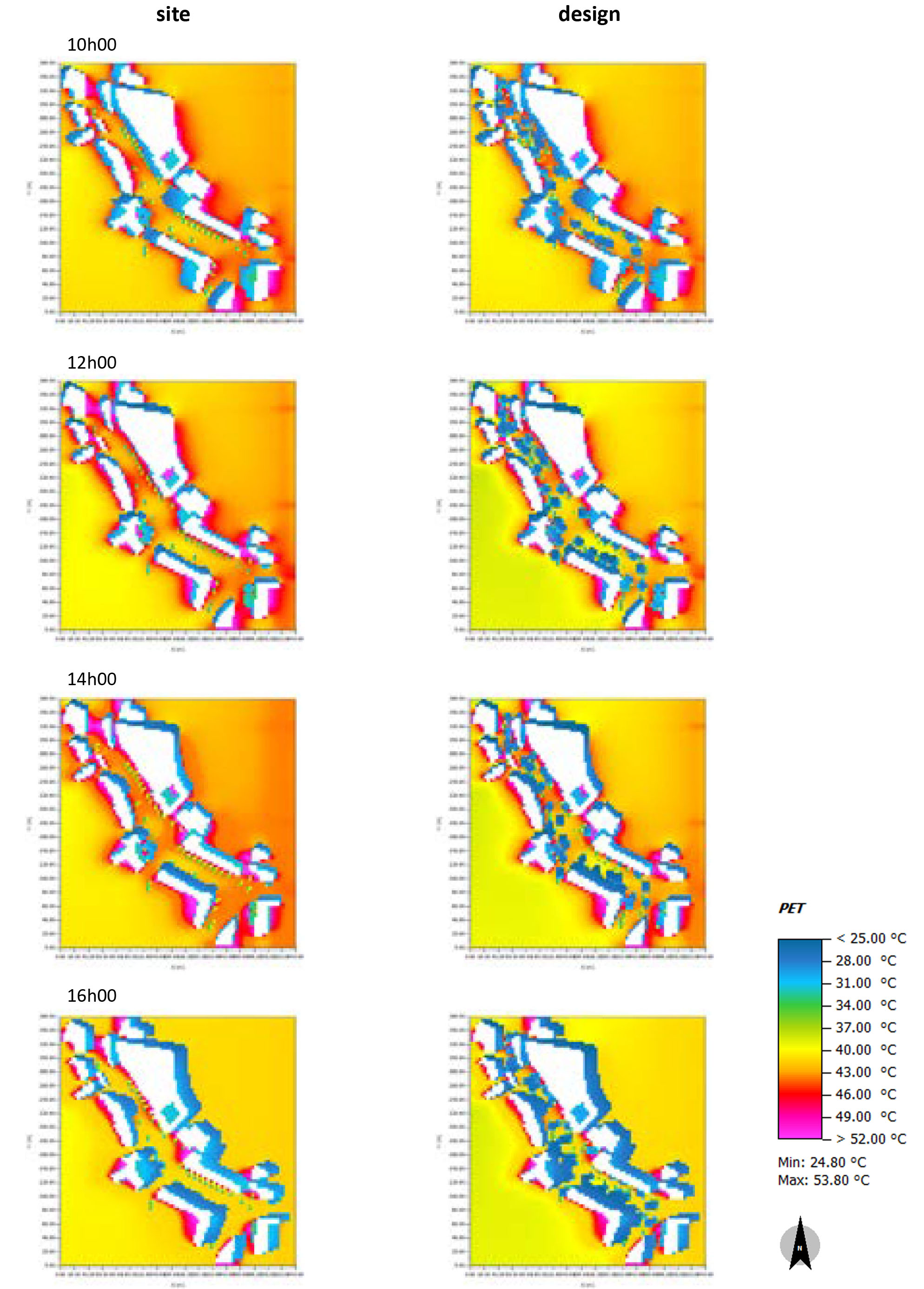 PET difference maps (between existing situation and climate-responsive design)
