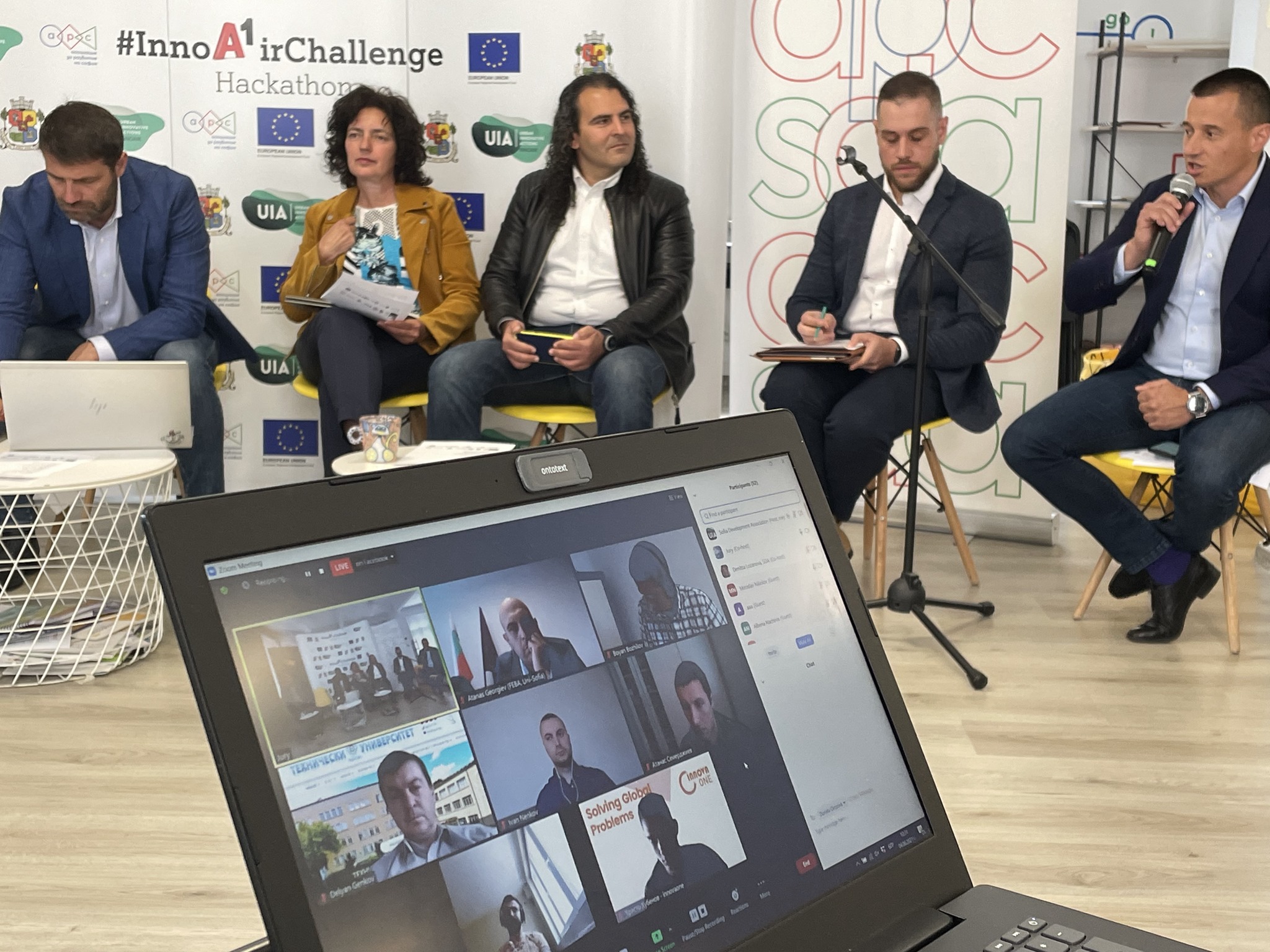 Figure 2:  Jury of the INNOAIR hackathon challenging high school and university teams to ideate and prototype ways to make Sofia’s urban mobility smarter and greener