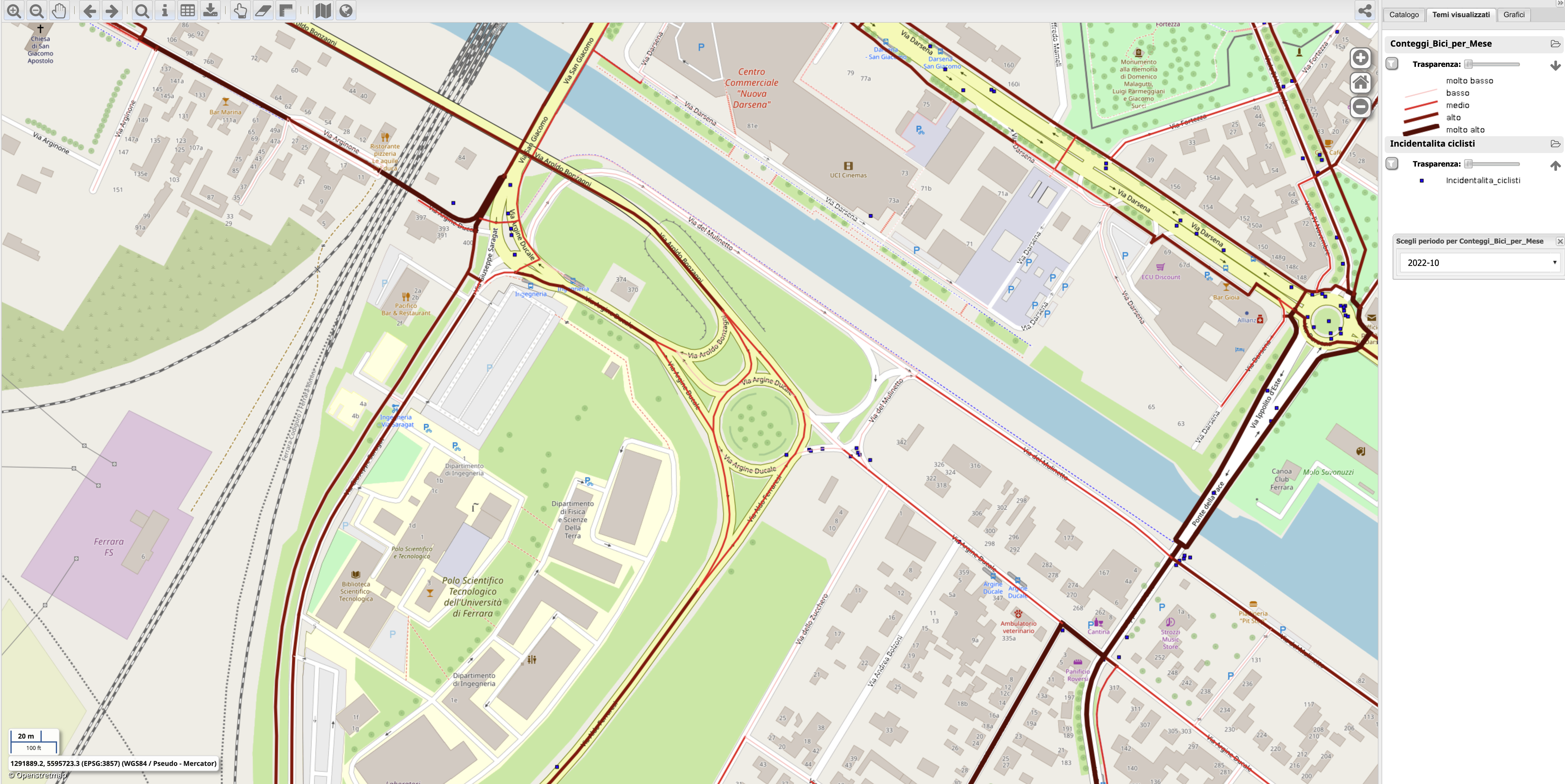 Figure 11 – Cycling traffic in the Tecnopolo Area in October 2022. Source: Author's elaboration from MUA's GIS