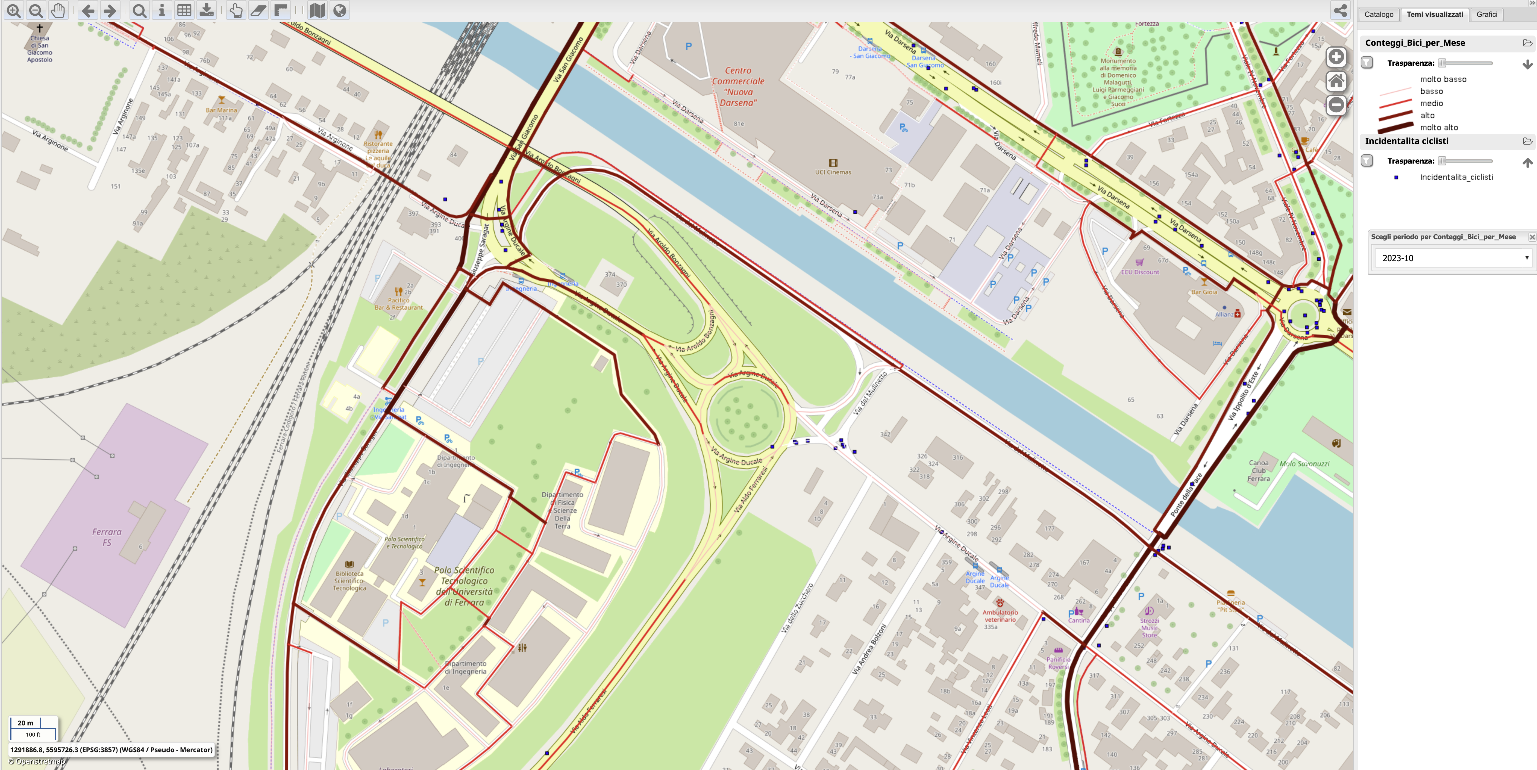 Figure 12 – Cycling traffic in the Tecnopolo Area in October 2023. Source: Author's elaboration from MUA's GIS