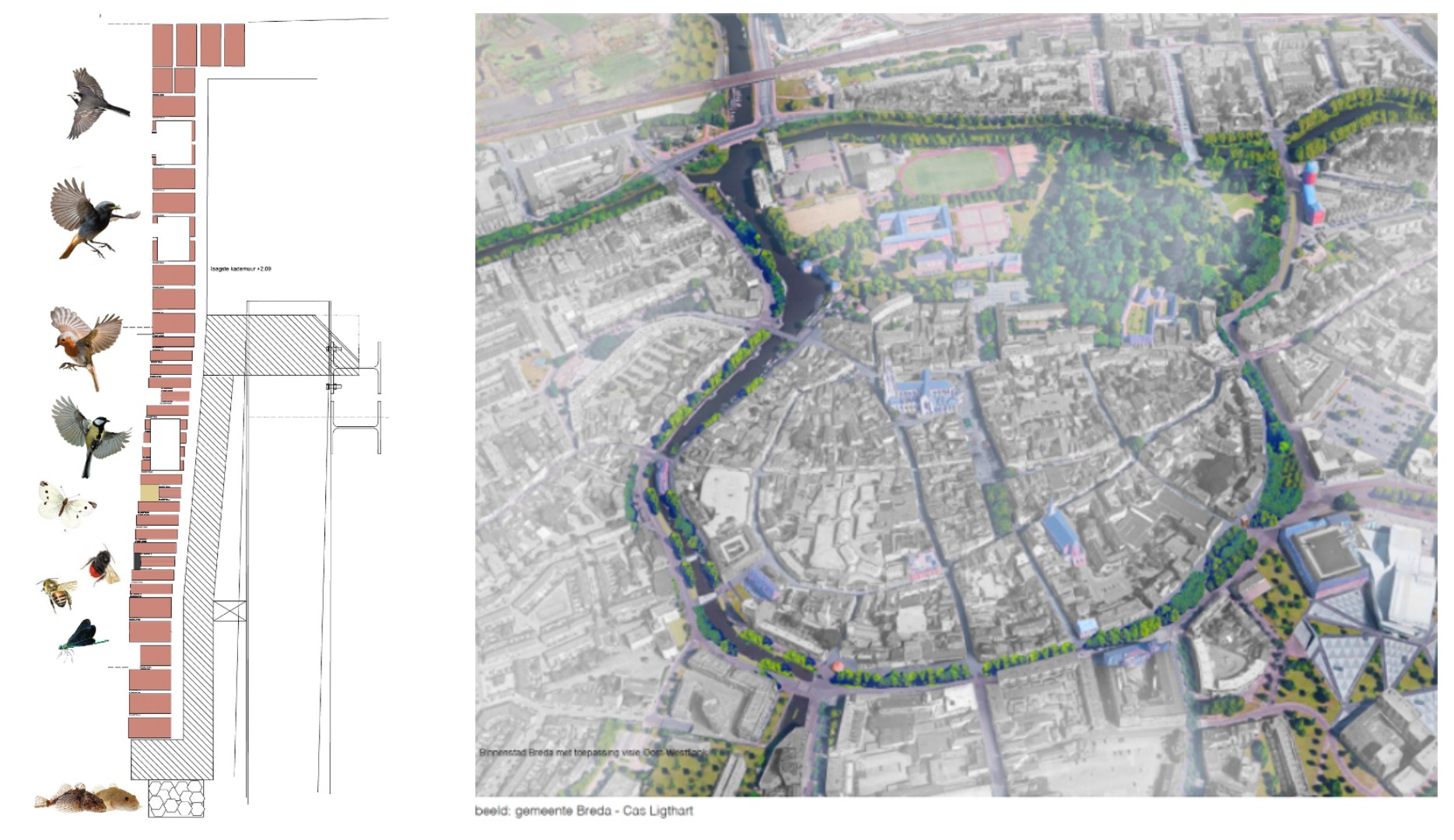 detail of design (left) and whole river Mark perpective (right)