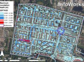 Inundation depths and bottleneck locations (in purple) during Rainproof event in Slotermeer