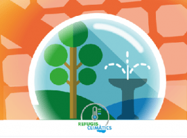 Logo of the project showing a graphic synthesis a school yard with green and blue interventions