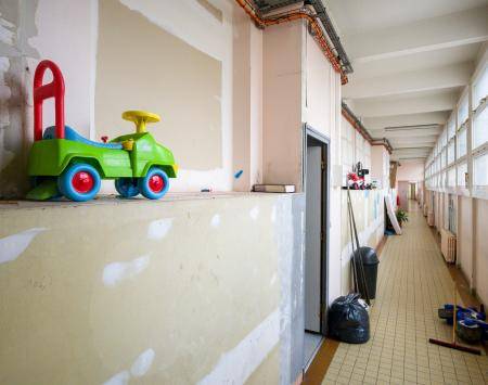 Photo of children's toys during move from vacant building to modular housing